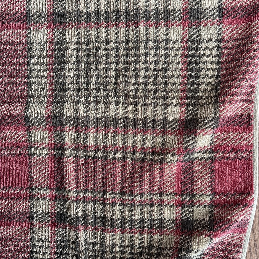 VTG Ralph Lauren bath towel Aragon Plaid Houndstooth Tartan Brown Red Tan Cotton - Picture 3 of 10